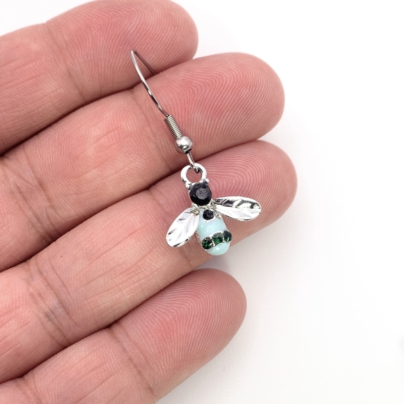 Stainless Steel Blue Bee Earrings - Picture 4 of 5